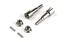 BlackZon metal rear axles with wheel nuts and pins on a white background.