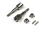 BlackZon steel rear wheel axles set including two axles, two flanged lock nuts, and two small drive pins on a white background.
