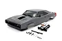 Kyosho 1/10 1970 Dodge Charger VE painted grey RC body shell with accessories displayed on white background.