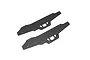 Two black metal or composite RC side plates featuring pre-drilled mounting holes and cutouts, presented on a clean white background.