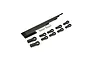 Kyosho steering rod set laid out on a white background, including threaded rods, plastic ball ends, and metal standoffs.