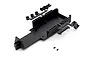 Kyosho black plastic battery tray set and mounting components on a white background.