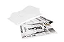 Kyosho 1/12 unpainted clear body shell and matching sticker sheet on a white background.