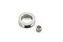 Silver metal roller and small cylindrical bushing parts displayed on a plain white background.