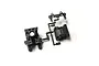 Kyosho bulkhead set molded on a black plastic parts tree, viewed against a plain white background.