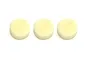 Three round yellowish air cleaner foam sponge elements for RC nitro engines arranged in a row on a white background.
