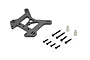 Kyosho carbon fibre rear shock tower with included metal screws and standoffs on a white background.