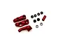 Kyosho aluminium servo saver kit in red with mounting hardware including nuts and bushings on a white background