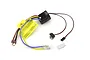 Kyosho electronic speed controller with attached power wires, motor leads, receiver plug, switch, and warning tag on a white background.