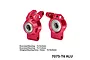 Two red anodized aluminium rear hubs with pre-installed ball bearings and L and R orientation markings.