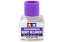 A 40ml bottle of Tamiya Polycarbonate Body Cleaner with a purple cap and white label featuring the Tamiya logo.