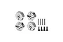 GPM aluminium 12mm clamping wheel hexes in silver with four pins and four screws on a white background.