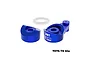 GPM blue aluminium 28T servo horn with servo saver components and a white O-ring on a white background.