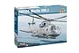 Product box for Italeri 1/72 AW-101 Merlin HM.1 helicopter model kit showing artwork of the military aircraft in flight.