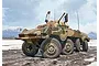 Illustration of an Italeri 1/35 scale Sd.Kfz. 234/1 armoured vehicle in a camouflage pattern on muddy ground.