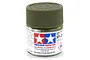 A small glass jar of Tamiya XF-81 Dark Green 2 (RAF) flat acrylic paint with a green plastic cap against a white background.