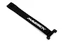 A black Maverick battery strap with white branding laid out diagonally against a plain white background.