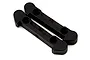 Two black plastic hinge pin holders with molded lettering FR and RF against a white background.