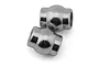 Two shiny silver metal link balls or pivot balls for RC suspension and steering on a plain white background.