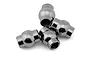 Four small metallic pivot balls grouped together against a plain white background.