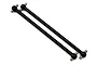 Two black metal RC model car driveshafts with cross pins at both ends, presented on a plain white background.