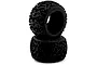 Two black rubber Maverick Tredz Linebacker RC monster truck tyres stacked on a white background.