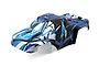 Pre-painted blue, black, and white graphic RC truck body shell for Maverick Quantum2 MT.