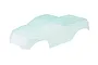 Clear unpainted RC monster truck body shell shown isolated on a plain white background.
