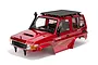 Red pre-painted RC body shell for the RGT 1/10 Intruder crawler, featuring a roof rack and snorkel on a white background.