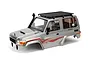 Pre-painted grey RGT Intruder 1/10 RC crawler body shell featuring a roof rack, snorkel, and driver figure against a white background.