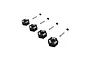 ARRMA aluminium 12mm clamping wheel hexes set in black, including four hex hubs, four pins, and four set screws.