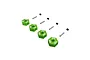ARRMA aluminium 12mm green clamping wheel hexes set of four with pins and set screws against a white background.