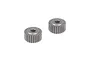 Two grey metal drive gears displayed against a clean white studio background.