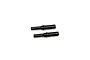 Two black metal gear shafts laid horizontally against a clean white studio background.