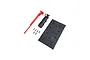 Axial Jeep JT bed accessories including a flat black plate, red jack tool, black canister accessory, and small mounting screws on a white background.