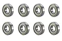 Set of eight RGT metal shielded ball bearings arranged in two rows of four against a clean white background.