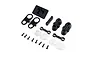 Axial Jeep JT scale taillights, license plate, clear lenses, and mounting hardware set laid out on white.