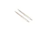 Two silver metal linkages or threaded rods shown against a clean white studio background.
