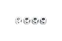 Four shiny silver metal wheel hex adapters lined up in a row against a plain white background.