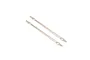 Two shiny metal steering linkages with threaded ends displayed diagonally against a plain white background.