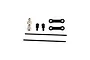 RGT Panhard bar set components including metal ball studs, threaded ball screws, small plastic links, and long black rods on a white background.