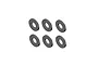 Set of six grey metal washers arranged in two rows of three against a clean white background.