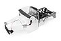 Clear unpainted RGT 1/10 Challenger RC crawler body shell featuring a black sun visor, grille, side mirror, and roll cage.