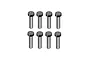 Studio product image showing eight identical cap head screws with threaded shanks arranged in two rows of four against a clean white background.