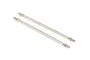 Two metallic threaded steering linkage rods shown against a plain white studio background.
