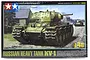 Tamiya 1/48 scale Russian KV-1 Heavy Tank plastic model kit box art showing a painted tank in a rural setting.