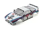 Killerbody painted 1/10 Lancia Rally 037 RC body shell featuring iconic Martini Racing white, blue, and red livery against a clean white background.