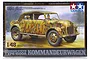Tamiya 1/48 scale German Steyr Type 1500A Kommandeurwagen model kit box art showing a camouflaged staff car with two figures.