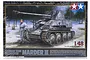 Tamiya 1/48 scale German Marder III Ausf.M tank destroyer model kit box art showing a painted tank and soldier in a snowy forest.