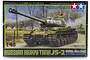 Tamiya 1/48 scale Russian JS-2 1944 ChKZ heavy tank plastic model kit box art showing a painted tank in a battlefield scene.